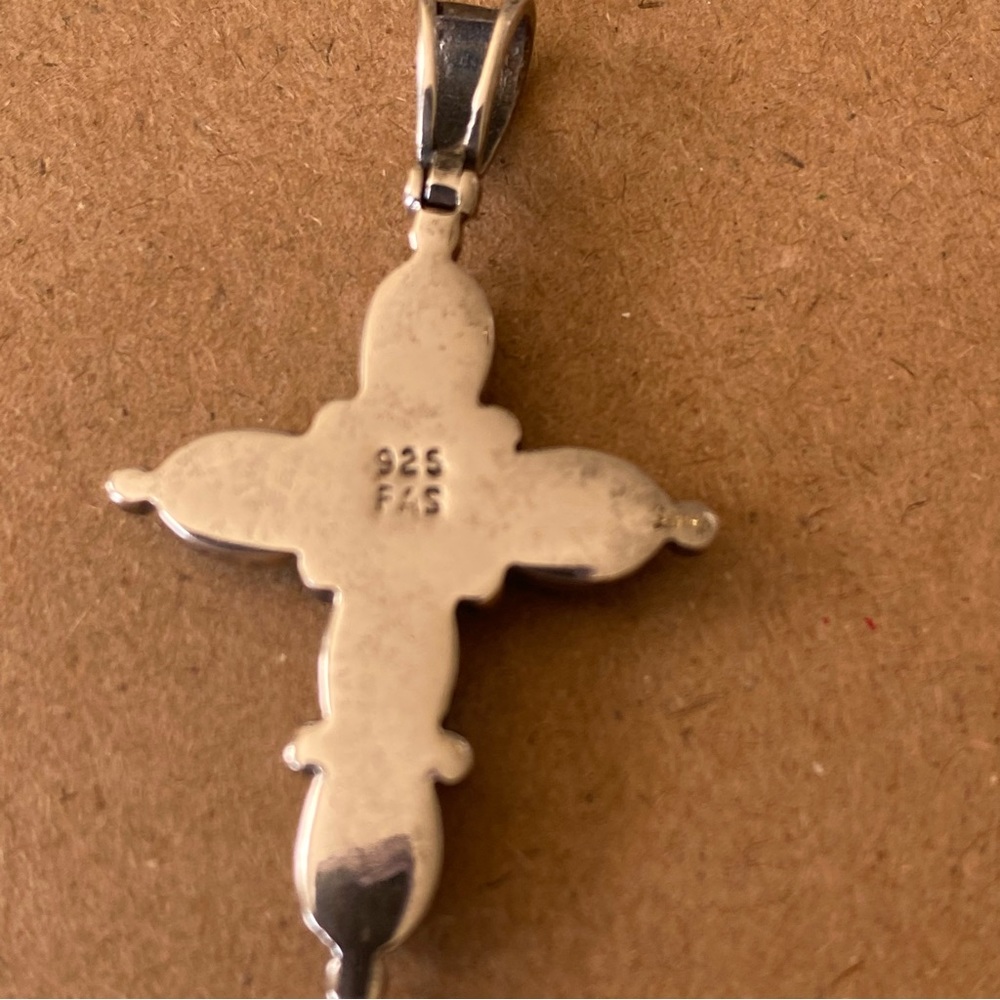 Sterling Silver Turquoise Cross Pendant Vintage Southwest Boho Artist Signed - Picture 5 of 12